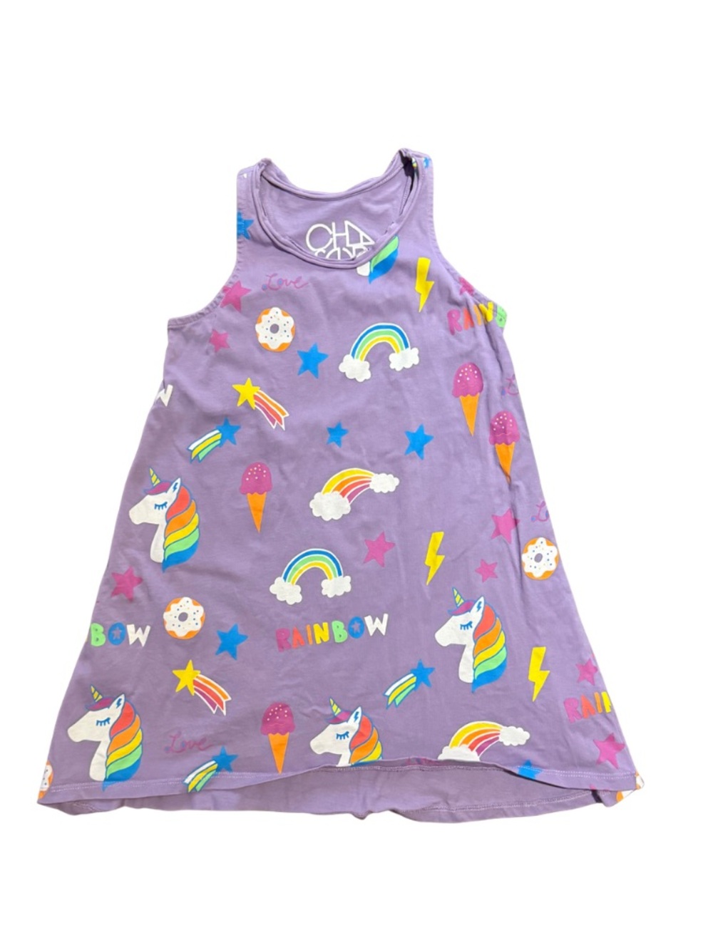 Chaser Purple Unicorn Dress with neon flash accents  girls size 6 EUC
